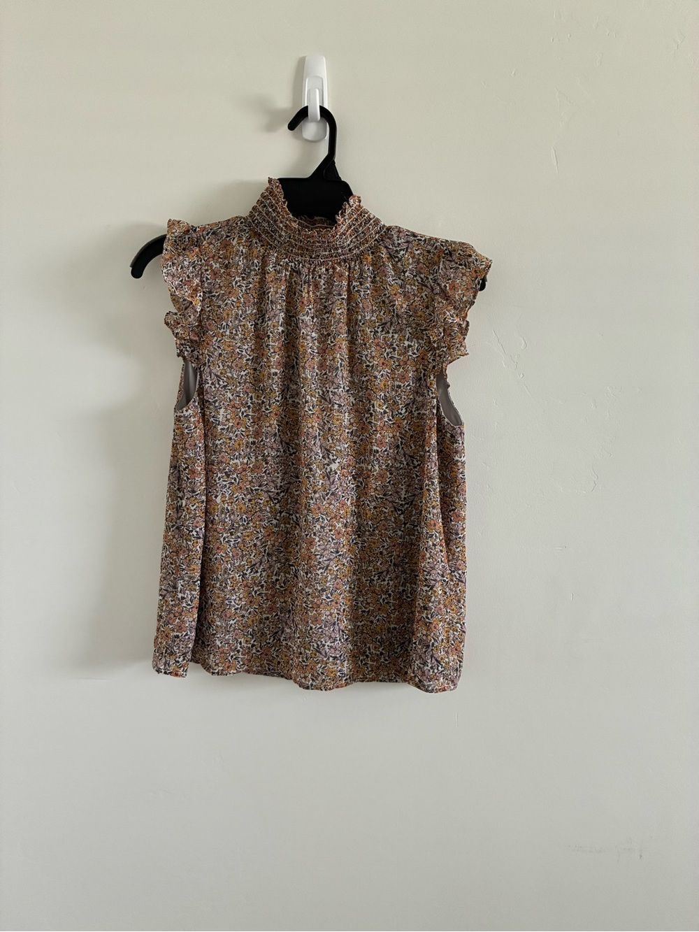 Banana Republic Floral Smocked Neck Sleeveless Top - Pink, Cream, Brown